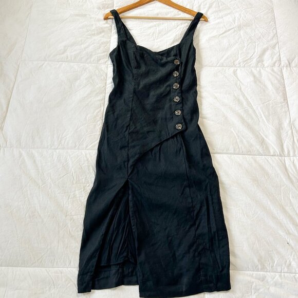 Anthropologie Sleeveless Square Neck Len Button Wrap Midi Dress Black Small - Picture 2 of 10